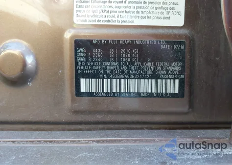 2011 Subaru Legacy 2.5I z USA, uszkodzony, nr VIN 4S3BMBA63B3217121